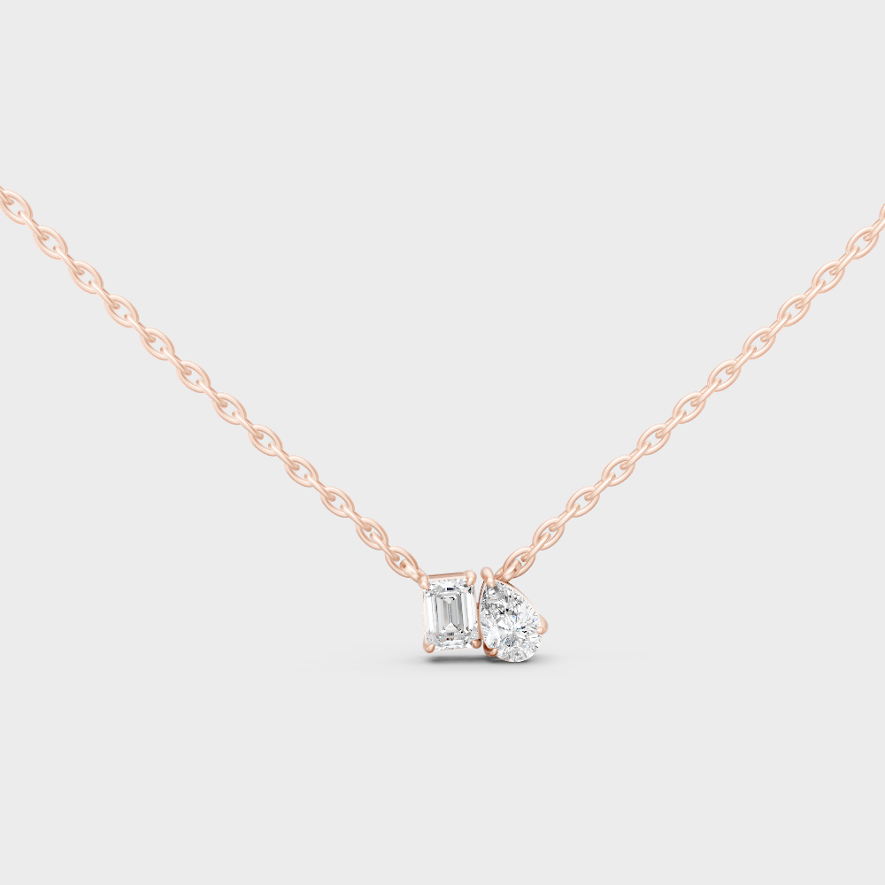 0.96 Ct Emerald & Pear Cut Lab-Grown Diamond Toi-Et-Moi Pendant With Chain In Rose Gold